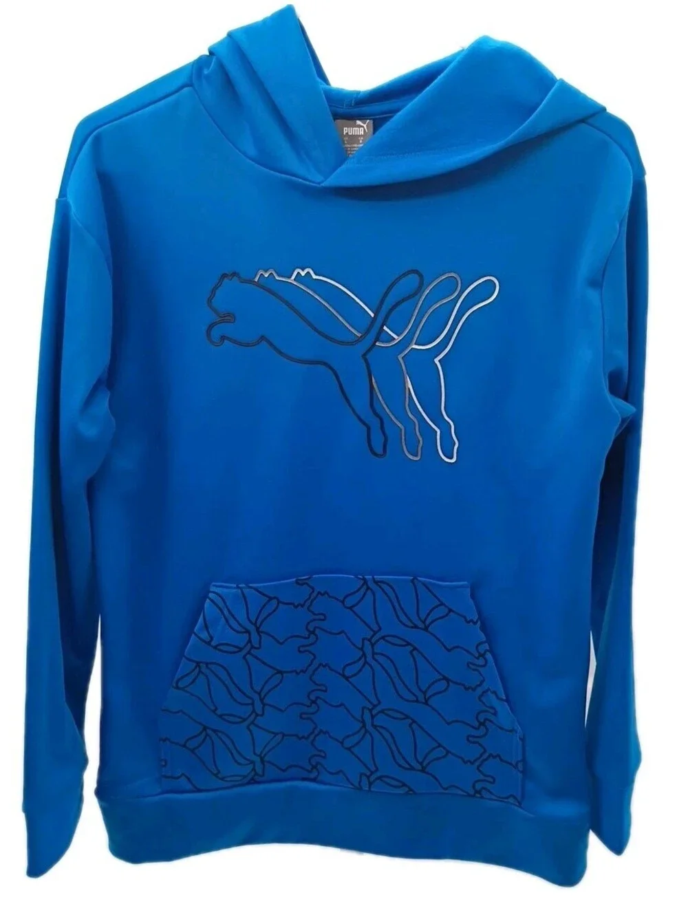 Puma Hoodie Youth Large Blue Graphic Casual Training Pullover Sweatshirt Boys